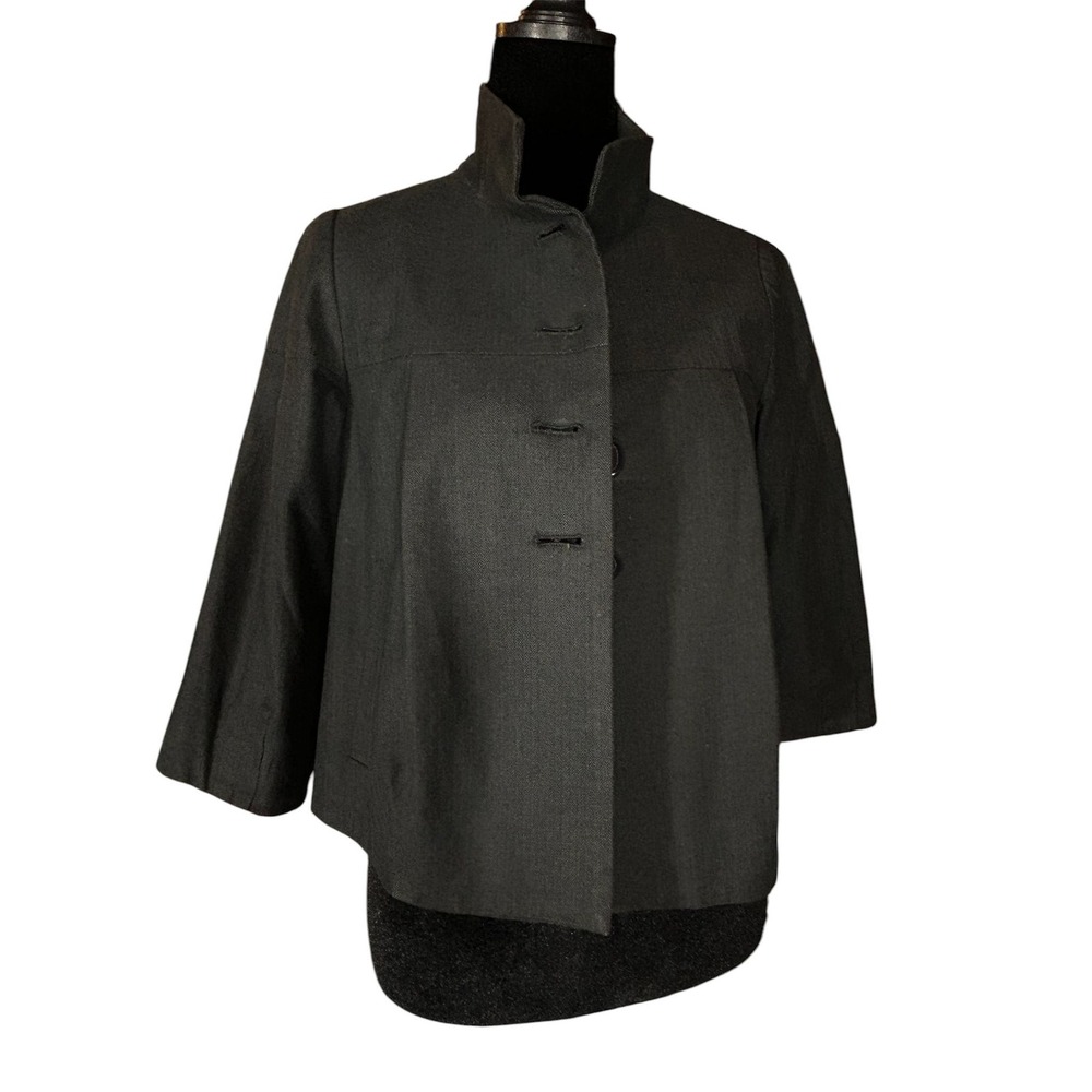 G2000‎ Gray Herringbone Cropped Jacket 3/4 Sleeve Button Front GLI81W011 Size 38
